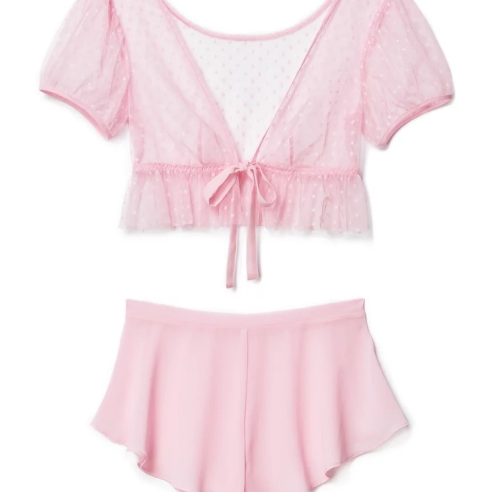 Adore Me Light Pink Lindy crop top and shorts Lingerie-M - Picture 1 of 6